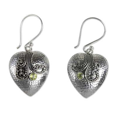 Sterling Silver Heart Earrings with Peridot