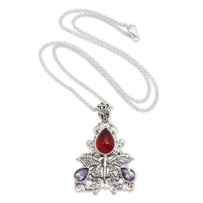 Carnelian and Amethyst Butterfly Necklace