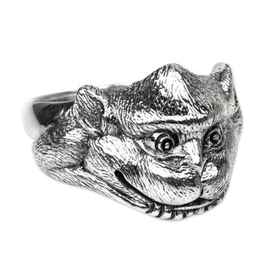 Monkey Theme Hand Crafted Sterling Silver Ring from Bali