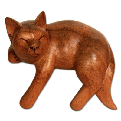 Signed Balinese Tabby Cat Sculpture