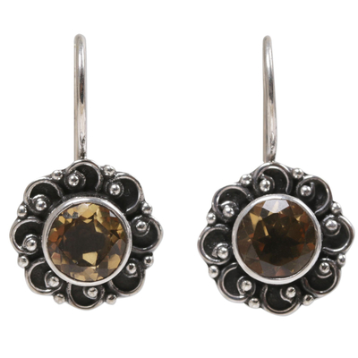 Sterling Silver and Citrine Sunflower Drop Earrings