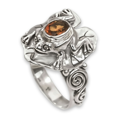Citrine and Silver Frog Cocktail Ring