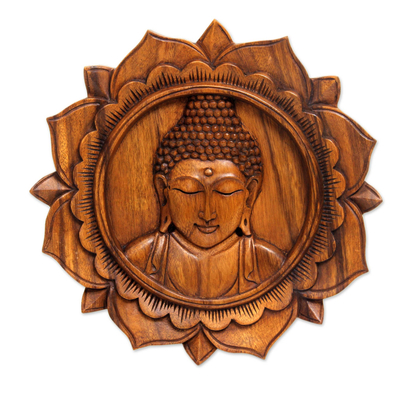 Balinese Hand Crafted Wood Buddha Relief Panel