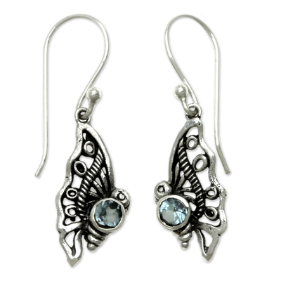 Blue Topaz Butterfly Dangle Earrings from Bali