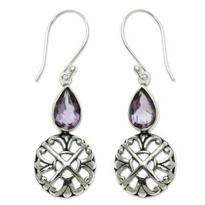 Sterling Silver and Amethyst Dangle Earrings from Bali