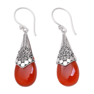 Wine-Red Chalcedony and Sterling Silver Dangle Earrings