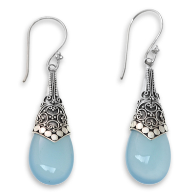 Light Blue Chalcedony and Sterling Silver Dangle Earrings