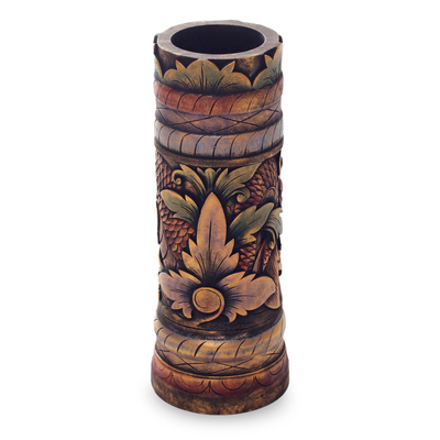 Fair Trade Handmade Wood Dragon-Themed Vase