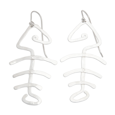 Hand Hammered Sterling Silver Fish Bone Earrings