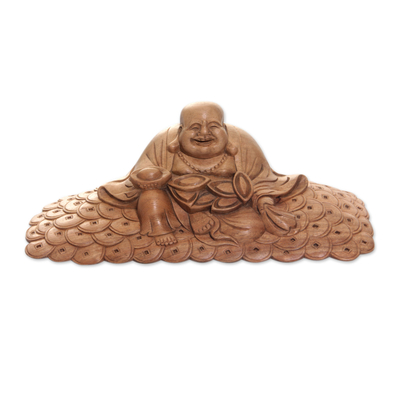 Acacia Wood Sitting Buddha Statuette Hand Carved