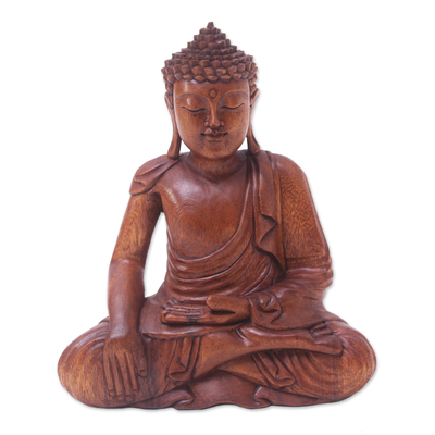 Artisan Hand Carved Wood Buddha Sculpture from Bali