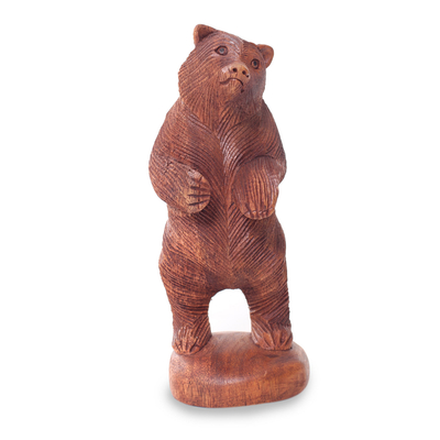 Hand Carved Wood Statuette of Standing Brown Bear