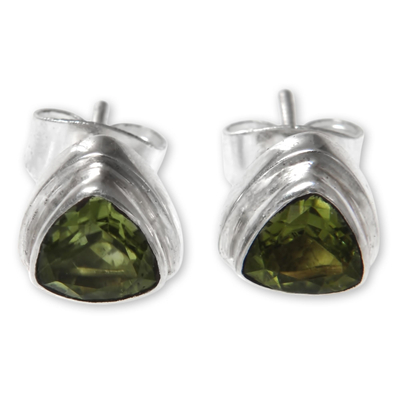 Green Peridot and Sterling Silver Stud Earring