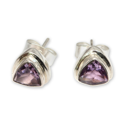 Purple Amethyst and Sterling Silver Stud Earrings