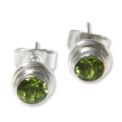 Artisan Crafted Green Peridot Stud Earrings in 925 Silver