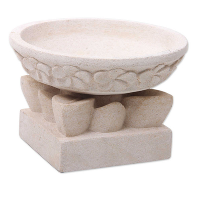 Hand Carved Floral Limestone Candleholder and Stand