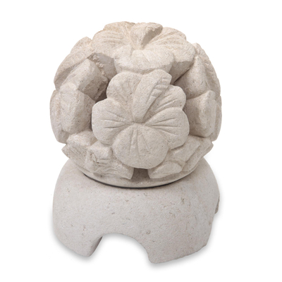 Carved Floral Limestone Tealight Candleholder from Bali