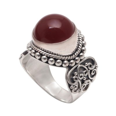 Artisan Crafted Carnelian and Sterling Silver Ring from Bali