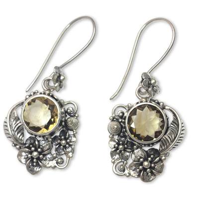 Finely Crafted Ornate Citrine Floral Earrings from Bali