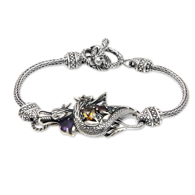 Handmade Gemstone Sterling Silver Balinese Dragon Pendant Bracelet