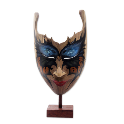 Butterfly Theme Balinese Hibiscus Wood Mask