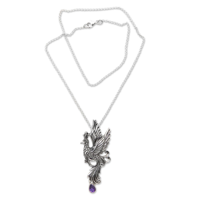 Bird Theme Sterling Silver Necklace with Amethyst