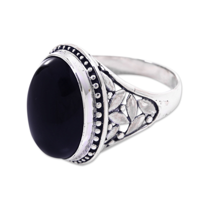 Novica Handmade Onyx and Silver Ring from Indonesia