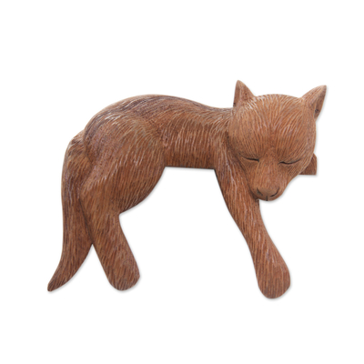 Hand Carved and Painted Sleeping Dog Sculpture in Wood