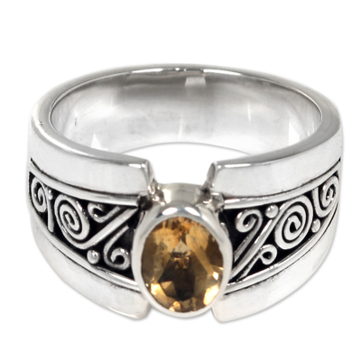 Sterling Silver Wide Band Ring with Citrine from Bali