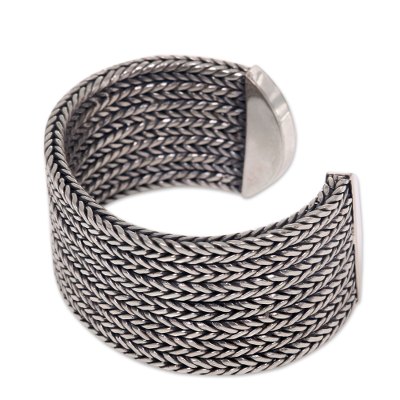 Wide Textured Sterling Silver Cuff Bracelet from Bali