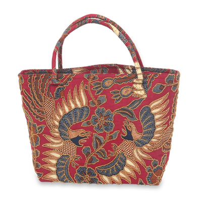 Bird Theme Beaded Batik Cotton Shoulder Bag from Bali