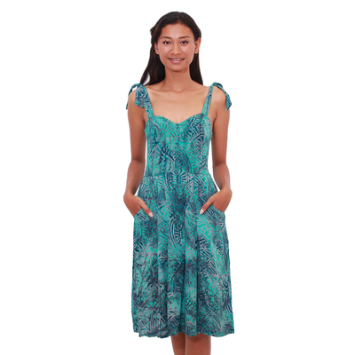 Elastic Back Turquoise Rayon Batik Sundress from Bali