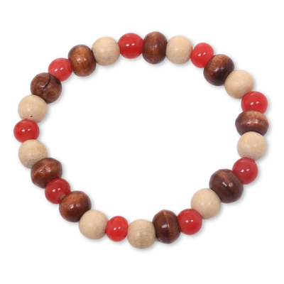 Beaded Stretch Bracelet with Ceramic and Wood Beads