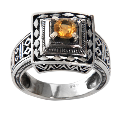 Artisan Crafted Engraved Sterling Silver and Citrine Ring
