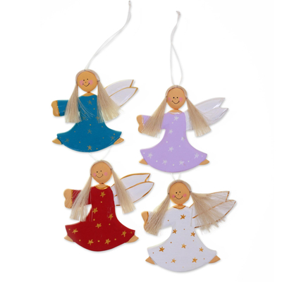 4 Artisan Crafted Angel Holiday Ornaments Set from Bali