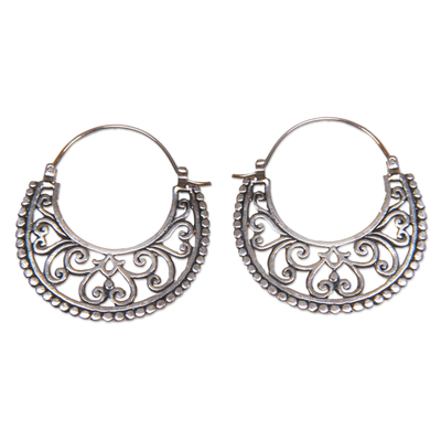 Balinese Sterling Silver Crescent Hoop Earrings