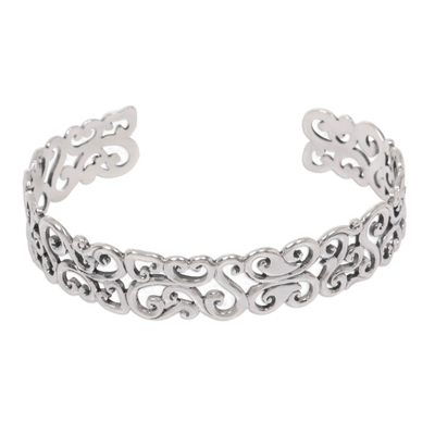Hand Crafted Sterling Silver Cuff Bracelet with Floral Motif