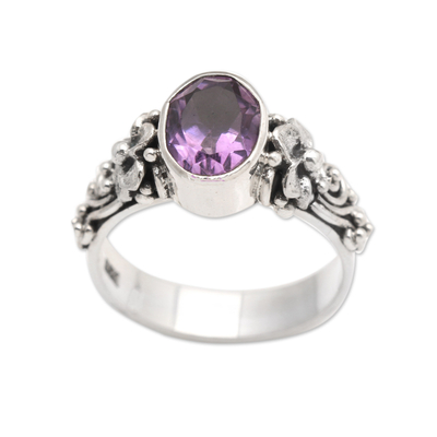 Amethyst and Sterling Silver Single Stone Flower Ring