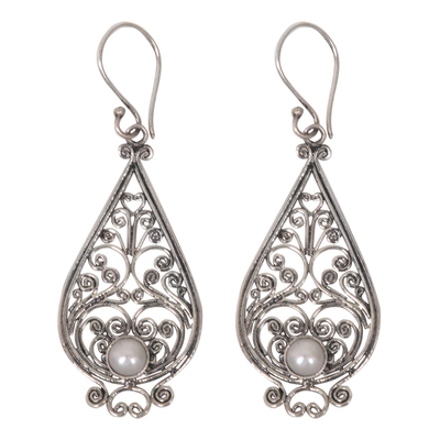 Balinese Cultured Pearl Silver Filigree Handcrafted Earrings