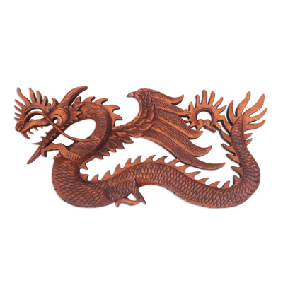 Winged Dragon Wall Panel Hand Carved from Wood