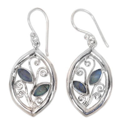 925 Sterling Silver Leaf Earrings with Rainbow Moonstone