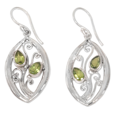 Peridot Birthstone Sterling Silver Floral Leaves Dangle Earrings