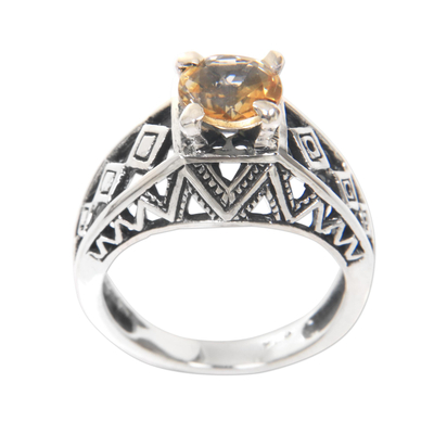 Balinese Silver Lattice Handcrafted Citrine Cocktail Ring