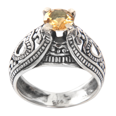 Balinese Citrine Solitaire with Sterling Silver Cutouts