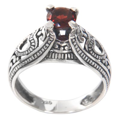 Balinese Garnet Solitaire Handcrafted in Sterling Silver