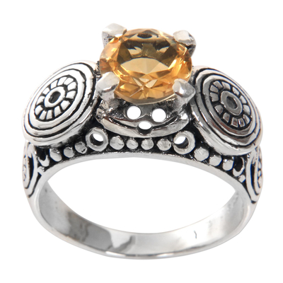Balinese Artisan Crafted Silver and Citrine Solitaire Ring