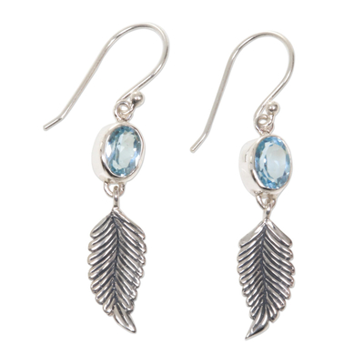 Balinese Silver Dangle Earrings with Blue Topaz