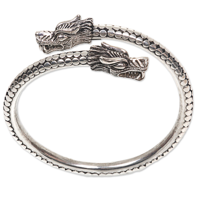 Unique Sterling Silver Balinese Dragon Head Bangle Bracelet