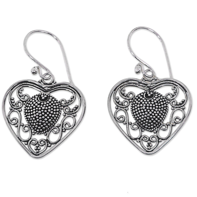 Artisan Crafted Balinese Sterling Silver Heart Earrings