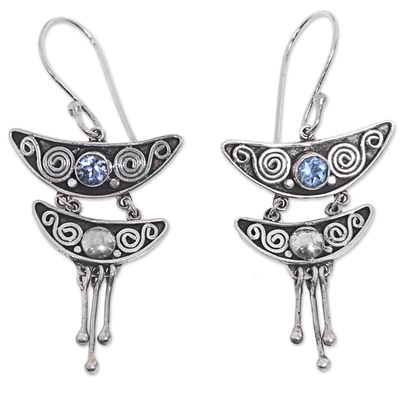 Balinese Sterling Silver and Blue Topaz Dangle Earrings